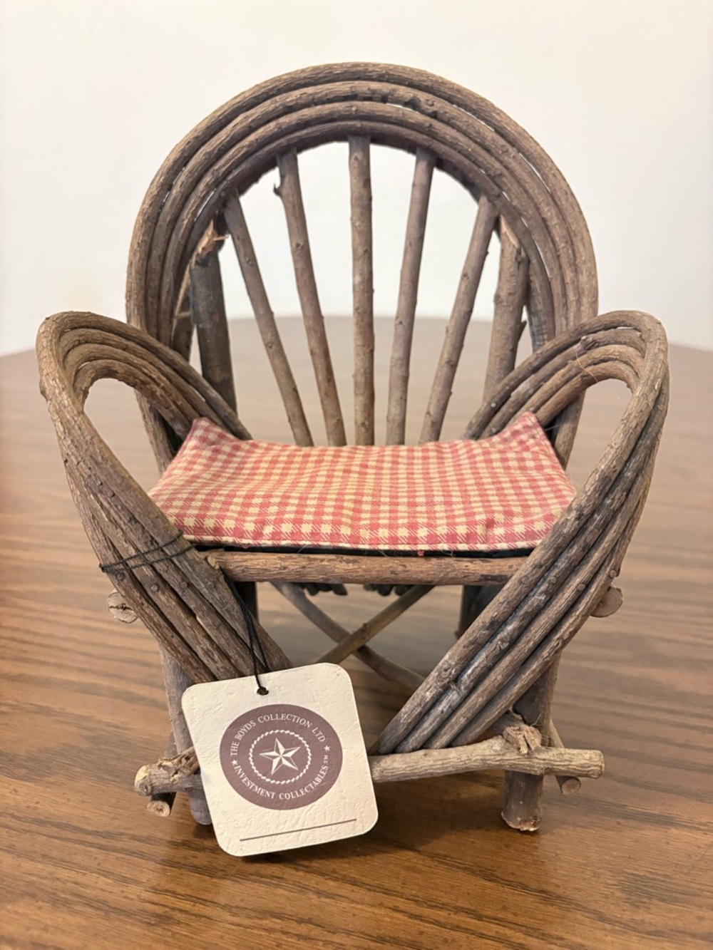 Boyd’s Bears Wicker Mini Armchair with Red Gingham Cushion